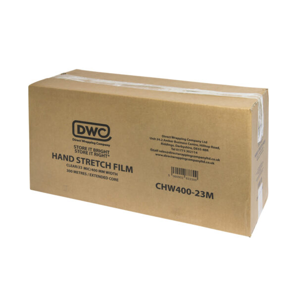 CLEAR HAND STRETCH FILM 23MIC 400MM WIDE (box of 6) - Image 5